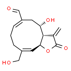ChemSpider 2D Image | (3aS,4S,6E,10E,11aS)-4-Hydroxy-10-(hydroxymethyl)-3-methylene-2-oxo-2,3,3a,4,5,8,9,11a-octahydrocyclodeca[b]furan-6-carbaldehyde | C15H18O5