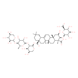 ChemSpider 2D Image | beta-L-Xylopyranosyl-(1->4)-6-deoxy-alpha-D-mannopyranosyl-(1->2)-1-O-[(2alpha,3alpha,5xi,8alpha,9xi,10alpha,14beta,17alpha,18alpha)-3-(beta-L-glucopyranuronosyloxy)-2,24-dihydroxy-24,28-dioxoolean-12
-en-28-yl]-alpha-D-arabinopyranose | C52H80O24