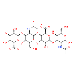 ChemSpider 2D Image | alpha-D-Gulopyranuronosyl-(1->3)-2-acetamido-2-deoxy-alpha-D-gulopyranosyl-(1->4)-alpha-D-gulopyranuronosyl-(1->3)-2-acetamido-2-deoxy-D-gulopyranose | C28H44N2O23
