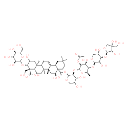 ChemSpider 2D Image | 3-O-[(2R,3S,4S)-3,4-Dihydroxy-4-(hydroxymethyl)tetrahydro-2-furanyl]-beta-L-xylopyranosyl-(1->4)-2-O-acetyl-6-deoxy-alpha-D-mannopyranosyl-(1->2)-1-O-[(2alpha,3alpha,5beta,8alpha,9beta,10alpha,14beta,
16beta,17alpha,18alpha)-3-(beta-L-glucopyranosyloxy)-2,16,23,24-tetrahydroxy-23,28-dioxoolean-12-en-28-yl]-alpha-D-arabinopyranose | C59H92O30