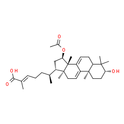 ChemSpider 2D Image | (3alpha,5xi,10alpha,13alpha,14beta,15beta,17alpha,20S,24E)-15-Acetoxy-3-hydroxylanosta-7,9(11),24-trien-26-oic acid | C32H48O5