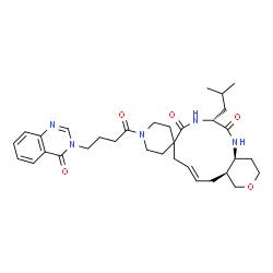 ChemSpider 2D Image | (3'R,8'E,10a'S,14a'S)-3'-Isobutyl-1-[4-(4-oxo-3(4H)-quinazolinyl)butanoyl]-1',3',4',7',10',10a',11',13',14',14a'-decahydrospiro[piperidine-4,6'-pyrano[4,3-e][1,4]diazacyclododecine]-2',5'-dione | C33H45N5O5