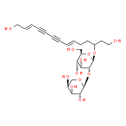 ChemSpider 2D Image | (6E,12E)-1,14-Dihydroxy-6,12-tetradecadiene-8,10-diyn-3-yl 2-O-alpha-L-lyxopyranosyl-beta-D-allopyranoside | C25H36O12