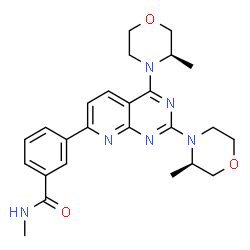ChemSpider 2D Image | 3-{2,4-Bis[(3R)-3-methyl-4-morpholinyl]pyrido[2,3-d]pyrimidin-7-yl}-N-methylbenzamide | C25H30N6O3