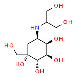 ChemSpider 2D Image | (1S,2S,3R,4R,5R)-5-[(1,3-Dihydroxy-2-propanyl)amino]-1-(hydroxymethyl)-1,2,3,4-cyclohexanetetrol | C10H21NO7