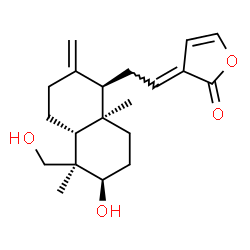 ChemSpider 2D Image | (3E)-3-{2-[(1R,4aR,5R,6R,8aR)-6-Hydroxy-5-(hydroxymethyl)-5,8a-dimethyl-2-methylenedecahydro-1-naphthalenyl]ethylidene}-2(3H)-furanone | C20H28O4