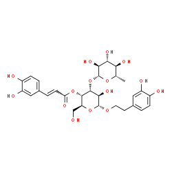 ChemSpider 2D Image | 2-(3,4-Dihydroxyphenyl)ethyl 3-O-(6-deoxy-beta-L-glucopyranosyl)-4-O-[(2E)-3-(3,4-dihydroxyphenyl)-2-propenoyl]-alpha-L-altropyranoside | C29H36O15