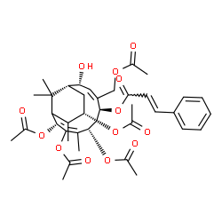 ChemSpider 2D Image | (1R,2R,3Z,5S,7S,8E,10R,13S)-7,9,10,13-Tetraacetoxy-4-(acetoxymethyl)-2-hydroxy-8,12,15,15-tetramethylbicyclo[9.3.1]pentadeca-3,8,11-trien-5-yl (2E)-3-phenylacrylate | C39H48O13