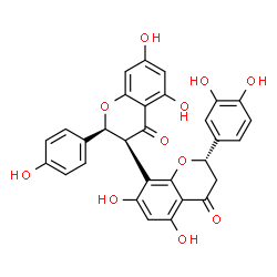 ChemSpider 2D Image | (2S,2'S,3S)-2'-(3,4-Dihydroxyphenyl)-5,5',7,7'-tetrahydroxy-2-(4-hydroxyphenyl)-2,2',3,3'-tetrahydro-4H,4'H-3,8'-bichromene-4,4'-dione | C30H22O11