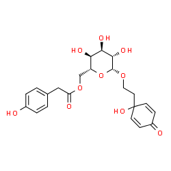 ChemSpider 2D Image | 2-(1-Hydroxy-4-oxo-2,5-cyclohexadien-1-yl)ethyl 6-O-[(4-hydroxyphenyl)acetyl]-beta-D-altropyranoside | C22H26O10