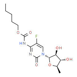 ChemSpider 2D Image | 1-(5-Deoxy-alpha-D-arabinofuranosyl)-5-fluoro-4-{[(pentyloxy)carbonyl]amino}-2(1H)-pyrimidinone | C15H22FN3O6