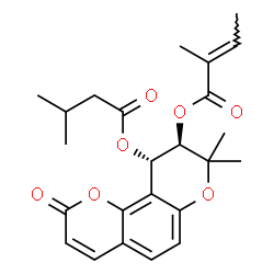 ChemSpider 2D Image | (9R,10S)-8,8-Dimethyl-10-[(3-methylbutanoyl)oxy]-2-oxo-9,10-dihydro-2H,8H-pyrano[2,3-f]chromen-9-yl (2E)-2-methyl-2-butenoate | C24H28O7