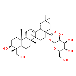 ChemSpider 2D Image | 1-O-[(3beta,5beta,17alpha)-3,23-Dihydroxy-28-oxoolean-12-en-28-yl]-alpha-D-mannopyranose | C36H58O9