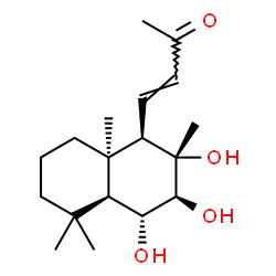 ChemSpider 2D Image | (3E)-4-[(1R,2S,3S,4R,4aS,8aR)-2,3,4-Trihydroxy-2,5,5,8a-tetramethyldecahydro-1-naphthalenyl]-3-buten-2-one | C18H30O4