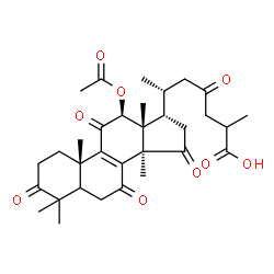 ChemSpider 2D Image | (5xi,12beta,17alpha)-12-Acetoxy-3,7,11,15,23-pentaoxolanost-8-en-26-oic acid | C32H42O9