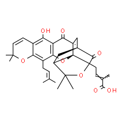 ChemSpider 2D Image | (2E)-4-[(2S,17S)-12-Hydroxy-8,8,21,21-tetramethyl-5-(3-methyl-2-buten-1-yl)-14,18-dioxo-3,7,20-trioxahexacyclo[15.4.1.0~2,15~.0~2,19~.0~4,13~.0~6,11~]docosa-4(13),5,9,11,15-pentaen-19-yl]-2-methyl-2-b
utenoic acid | C33H36O8