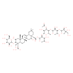 ChemSpider 2D Image | 3-O-[(2R,3S,4R)-3,4-Dihydroxy-4-(hydroxymethyl)tetrahydro-2-furanyl]-alpha-D-lyxopyranosyl-(1->4)-3-O-acetyl-6-deoxy-beta-L-glucopyranosyl-(1->2)-1-O-[(2beta,3beta,5beta,16alpha,17alpha)-2,16,23,24-te
trahydroxy-3-(alpha-D-mannopyranosyloxy)-24,28-dioxoolean-12-en-28-yl]-beta-L-ribopyranose | C59H92O30