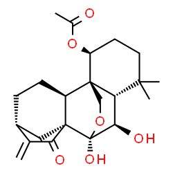 ChemSpider 2D Image | (1alpha,6alpha,7alpha,9beta,10alpha,13alpha)-6,7-Dihydroxy-15-oxo-7,20-epoxykaur-16-en-1-yl acetate | C22H30O6