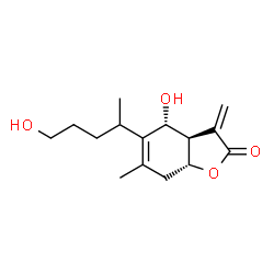 ChemSpider 2D Image | (3aR,4R,7aR)-4-Hydroxy-5-(5-hydroxy-2-pentanyl)-6-methyl-3-methylene-3a,4,7,7a-tetrahydro-1-benzofuran-2(3H)-one | C15H22O4