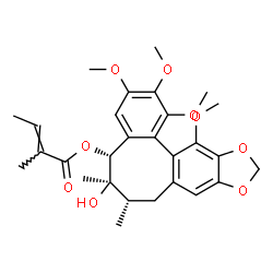 ChemSpider 2D Image | (5R,6R,7S)-6-Hydroxy-1,2,3,13-tetramethoxy-6,7-dimethyl-5,6,7,8-tetrahydrobenzo[3',4']cycloocta[1',2':4,5]benzo[1,2-d][1,3]dioxol-5-yl (2E)-2-methyl-2-butenoate | C28H34O9