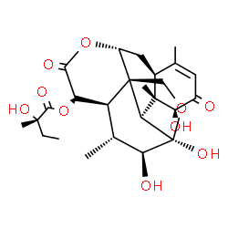 ChemSpider 2D Image | (1beta,9beta,11beta,12beta,14alpha,15beta)-1,11,12-Trihydroxy-2,16-dioxo-11,20-epoxypicras-3-en-15-yl (2S)-2-hydroxy-2-methylbutanoate | C25H34O10