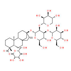 ChemSpider 2D Image | 1-O-[(5beta,9beta,10alpha)-13-{[alpha-D-Lyxopyranosyl-(1->2)-[alpha-D-mannopyranosyl-(1->3)]-alpha-D-mannopyranosyl]oxy}-18-oxokaur-16-en-18-yl]-alpha-D-mannopyranose | C43H68O22