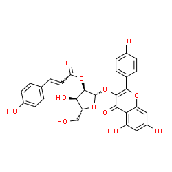 ChemSpider 2D Image | 5,7-Dihydroxy-2-(4-hydroxyphenyl)-4-oxo-4H-chromen-3-yl 2-O-[(2E)-3-(4-hydroxyphenyl)-2-propenoyl]-beta-D-ribofuranoside | C29H24O12