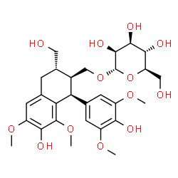 ChemSpider 2D Image | [(1S,2S,3S)-7-Hydroxy-1-(4-hydroxy-3,5-dimethoxyphenyl)-3-(hydroxymethyl)-6,8-dimethoxy-1,2,3,4-tetrahydro-2-naphthalenyl]methyl alpha-D-mannopyranoside | C28H38O13