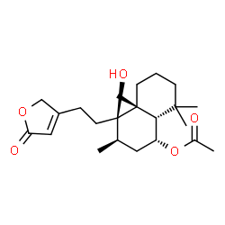 ChemSpider 2D Image | (1R,3R,4R,4aR,8aS)-4-Hydroxy-3,4a,8,8-tetramethyl-4-[2-(5-oxo-2,5-dihydro-3-furanyl)ethyl]decahydro-1-naphthalenyl acetate | C22H34O5