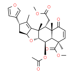 ChemSpider 2D Image | Methyl (2S,3aS,4aR,5R,5aR,6R,9aS,10S,10aS)-5-acetoxy-2-(3-furyl)-10-(2-methoxy-2-oxoethyl)-1,6,9a,10a-tetramethyl-9-oxo-3,3a,4a,5,5a,6,9,9a,10,10a-decahydro-2H-cyclopenta[b]naphtho[2,3-d]furan-6-carbo
xylate | C30H36O9
