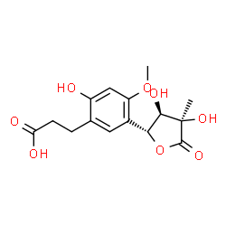ChemSpider 2D Image | 3-{5-[(2R,3R,4R)-3,4-Dihydroxy-4-methyl-5-oxotetrahydro-2-furanyl]-2-hydroxy-4-methoxyphenyl}propanoic acid | C15H18O8