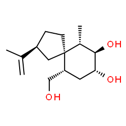 ChemSpider 2D Image | (2S,5R,6S,7R,8R,10S)-10-(Hydroxymethyl)-2-isopropenyl-6-methylspiro[4.5]decane-7,8-diol | C15H26O3