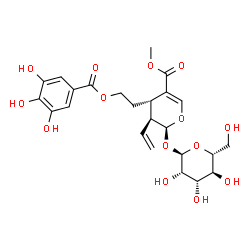 ChemSpider 2D Image | Methyl (2S,3S,4S)-2-(alpha-D-mannopyranosyloxy)-4-{2-[(3,4,5-trihydroxybenzoyl)oxy]ethyl}-3-vinyl-3,4-dihydro-2H-pyran-5-carboxylate | C24H30O14