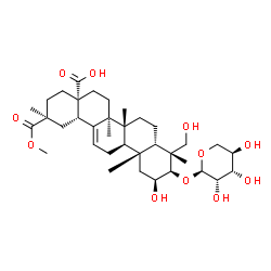 ChemSpider 2D Image | (2beta,3beta,5beta,17alpha)-2,23-Dihydroxy-3-(alpha-D-lyxopyranosyloxy)-30-methoxy-30-oxoolean-12-en-28-oic acid | C36H56O11