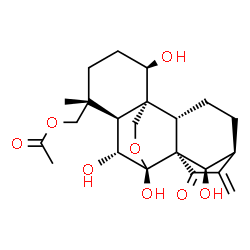 ChemSpider 2D Image | (1beta,6alpha,7alpha,9beta,10alpha,13alpha,14R)-1,6,7,14-Tetrahydroxy-15-oxo-7,20-epoxykaur-16-en-18-yl acetate | C22H30O8