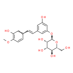 ChemSpider 2D Image | 3-Hydroxy-5-[(E)-2-(3-hydroxy-4-methoxyphenyl)vinyl]phenyl alpha-D-mannopyranoside | C21H24O9