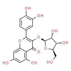 ChemSpider 2D Image | 2-(3,4-Dihydroxyphenyl)-5,7-dihydroxy-4-oxo-4H-chromen-3-yl beta-D-ribofuranoside | C20H18O11