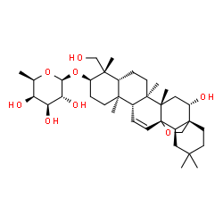 ChemSpider 2D Image | (3alpha,16beta)-16,24-Dihydroxy-13,28-epoxyolean-11-en-3-yl 6-deoxy-beta-D-galactopyranoside | C36H58O8