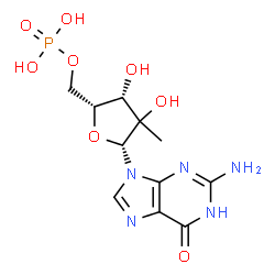 ChemSpider 2D Image | 2-Amino-9-[(2xi)-2-C-methyl-5-O-phosphono-beta-D-threo-pentofuranosyl]-1,9-dihydro-6H-purin-6-one | C11H16N5O8P