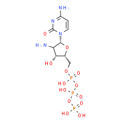 ChemSpider 2D Image | 4-Amino-1-[(2xi)-2-amino-2-deoxy-5-O-(hydroxy{[hydroxy(phosphonooxy)phosphoryl]oxy}phosphoryl)-beta-D-threo-pentofuranosyl]-2(1H)-pyrimidinone | C9H17N4O13P3