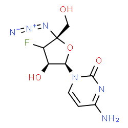 ChemSpider 2D Image | 4-Amino-1-[(2R,3R,5R)-5-azido-4-fluoro-3-hydroxy-5-(hydroxymethyl)tetrahydro-2-furanyl]-2(1H)-pyrimidinone (non-preferred name) | C9H11FN6O4