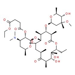 ChemSpider 2D Image | (2R,3S,4R,6S)-4-(Dimethylamino)-2-{[(3R,4S,5S,6R,7R,9R,11R,12R,13R,14R)-14-ethyl-7,12,13-trihydroxy-4-{[(2S,4R,5S,6S)-5-hydroxy-4-methoxy-4,6-dimethyltetrahydro-2H-pyran-2-yl]oxy}-3,5,7,9,11,13-hexame
thyl-2,10-dioxooxacyclotetradecan-6-yl]oxy}-6-methyltetrahydro-2H-pyran-3-yl ethyl succinate (non-preferred name) | C43H75NO16