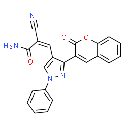 ChemSpider 2D Image | (2Z)-2-Cyano-3-[3-(2-oxo-2H-chromen-3-yl)-1-phenyl-1H-pyrazol-4-yl]acrylamide | C22H14N4O3