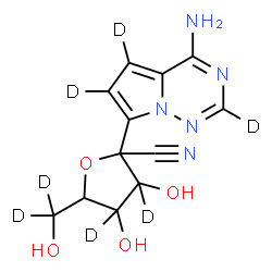ChemSpider 2D Image | 2-[4-Amino(~2~H_3_)pyrrolo[2,1-f][1,2,4]triazin-7-yl]-3,4-dihydroxy-5-[hydroxy(~2~H_2_)methyl](3,4-~2~H_2_)tetrahydro-2-furancarbonitrile (non-preferred name) | C12H6D7N5O4