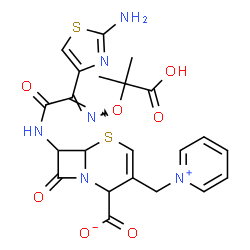 ChemSpider 2D Image | 7-{[(2E)-2-(2-Amino-1,3-thiazol-4-yl)-2-{[(2-carboxy-2-propanyl)oxy]imino}acetyl]amino}-8-oxo-3-(1-pyridiniumylmethyl)-5-thia-1-azabicyclo[4.2.0]oct-3-ene-2-carboxylate | C22H22N6O7S2