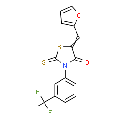 ChemSpider 2D Image | 5-(2-Furylmethylene)-2-thioxo-3-[3-(trifluoromethyl)phenyl]-1,3-thiazolidin-4-one | C15H8F3NO2S2