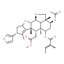 ChemSpider 2D Image | (2aR,3S,5aS,6S,6aR,8R,10aS,10bS)-3-Acetoxy-8-(3-furyl)-6-(2-methoxy-2-oxoethyl)-2a,5a,6a,7-tetramethyl-2a,4,5,5a,6,6a,8,9,9a,10a,10b,10c-dodecahydro-2H,3H-cyclopenta[b]furo[2',3',4':4,5]naphtho[2,3-d]
furan-5-yl (2E)-2-methyl-2-butenoate | C34H44O9