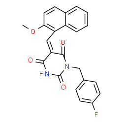 ChemSpider 2D Image | (5Z)-1-(4-Fluorobenzyl)-5-[(2-methoxy-1-naphthyl)methylene]-2,4,6(1H,3H,5H)-pyrimidinetrione | C23H17FN2O4
