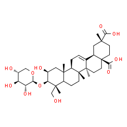 ChemSpider 2D Image | (2beta,3beta,5xi,18alpha)-2,23-Dihydroxy-3-(beta-D-xylopyranosyloxy)olean-12-ene-28,29-dioic acid | C35H54O11