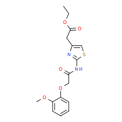 ChemSpider 2D Image | Ethyl (2-{[(2-methoxyphenoxy)acetyl]amino}-1,3-thiazol-4-yl)acetate | C16H18N2O5S